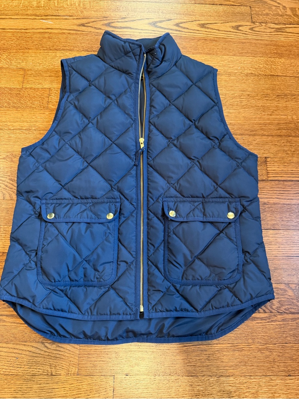 J. Crew Quilted Navy Puffer Vest with Gold-Tone Hardware